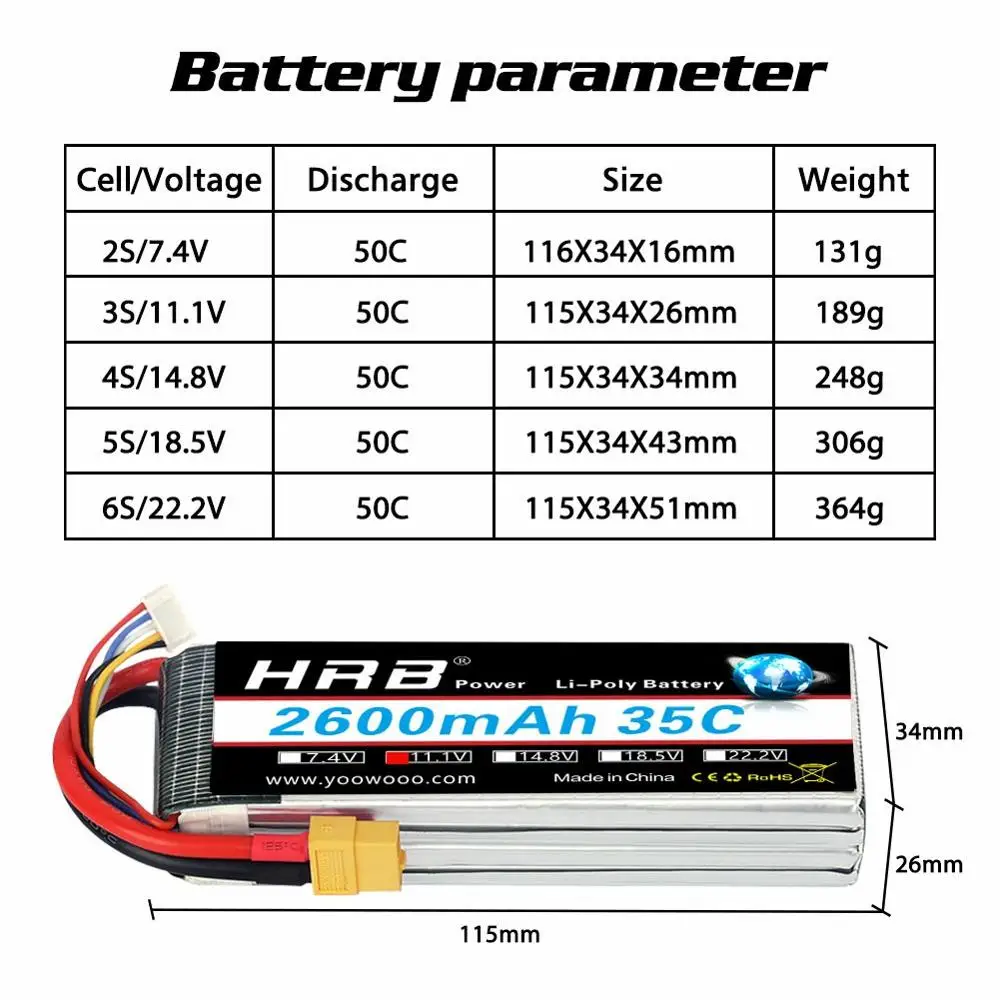 Литий полимерный аккумулятор HRB 3S 14 8 в 22 2 3600 мАч разъем RC Lipo 60C EC5 для