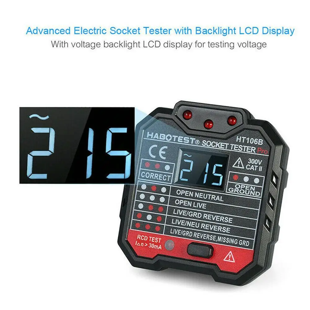 Electric Socket Tester EU / US / UK Plug HABOTEST Neutral Earth Wire Circuit Polarity Wall Plug Breaker Electric Leakage Test