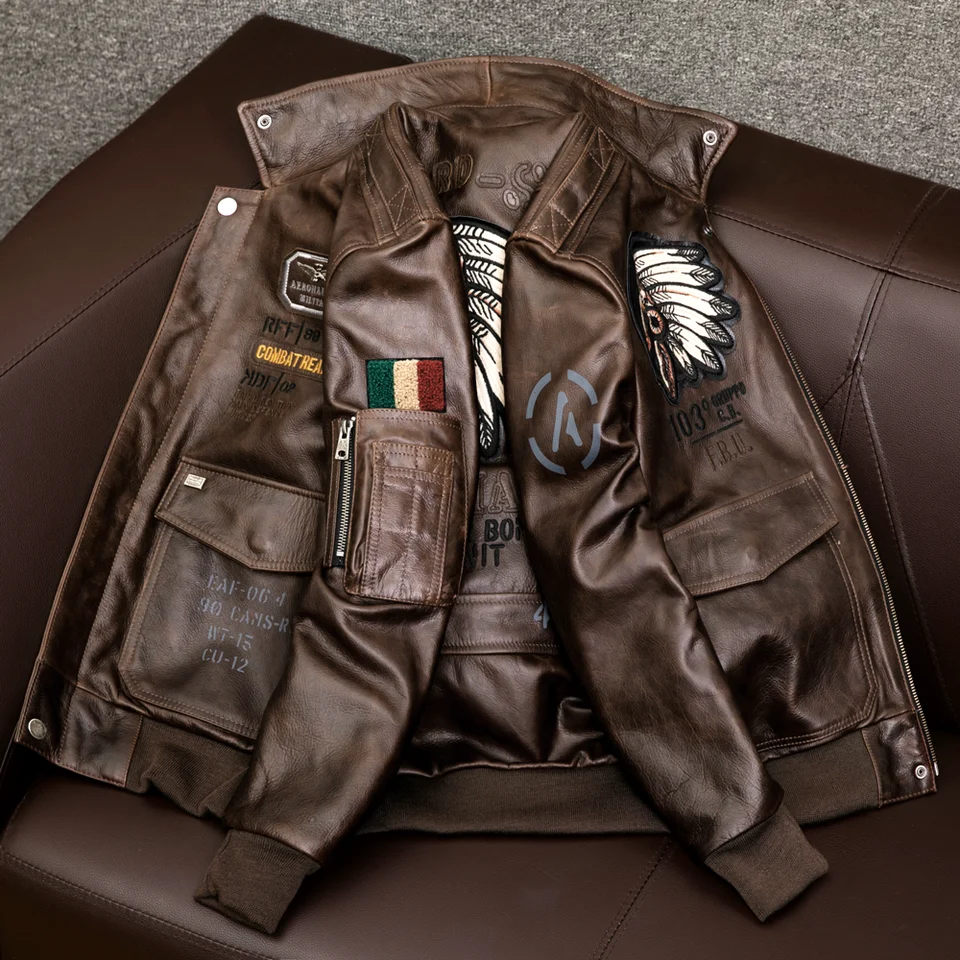 高品質のインド手作り牛革100% A2空軍飛行ジャケット メンズレザーウェア フライトレザーコート サイズ選択可h880 A-2コレクター・木下さんに訊く！ベストオブA2フライトジャケット7選