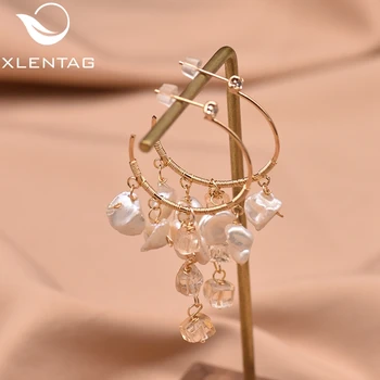 

XlentAg 100% Fresh Baroque White Pearl Big Earrings Circle For Women Party Luxury Accesorios Mujer GE0832