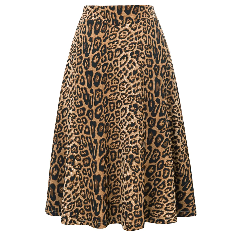 Women skirt Snake/Leopard Pattern High Waist Flared skirts sexy elegant mid-calf skater sweet ladies girl fall new A-line Skirt