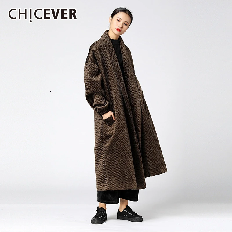 CHICEVER Винтаж Argyle Женское пальто воротник с лацканами длинный рукав Большие