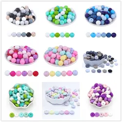 Raindaxc 50Pc 9/12/15mm Round Silicone Beads Teething Nursing Necklace Lentils Beads Food Grade Silicone Hexagon Baby Teether