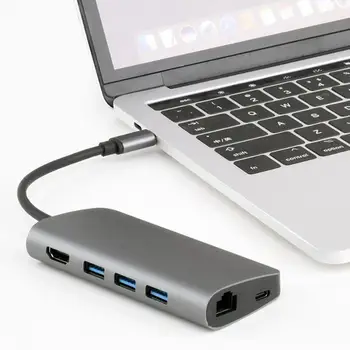 

Hot Sale 8 in 1 Type-C Adapter Skillful Manufacture Type-C to HDMI+PD+3 USB 3.0+RJ45+TF+Memory Card Docking Station HUB Adapter