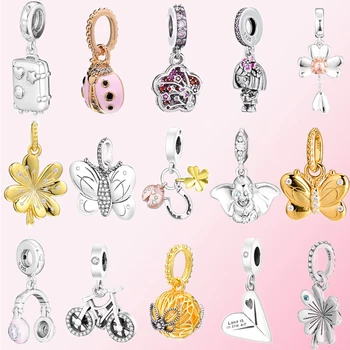 

2019 Spring Bicycle Clover Headphones Ladybug Butterfly Peach Suitcase Girl Paper Airplane Elephant Pendant Glamour 925 Silver
