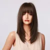 HENRY MARGU Dark Brown Medium Long Bob Synthetic Wigs with Bangs Layered Hair Natural Straight Wigs for Women High Temperature ► Photo 2/6