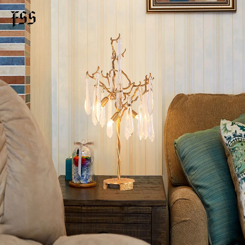 Латунная Настольная лампа с кристаллами FSS Золотая настольная для чтения