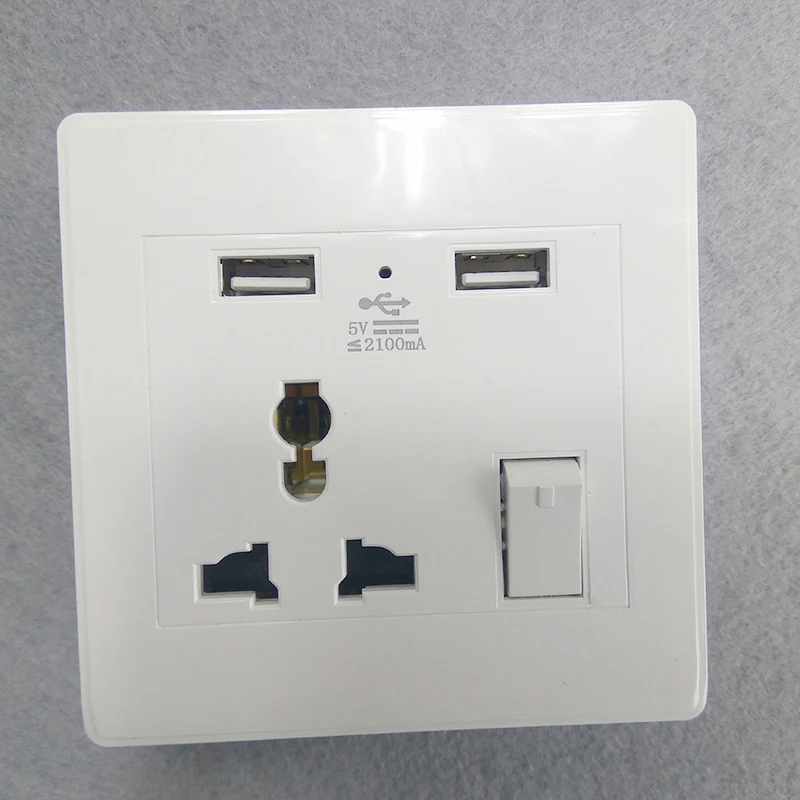 International Universal Socket Multi-Function 3 Holes Plug Outlet Panel Wall Power Socket with Dual Usb with Switch