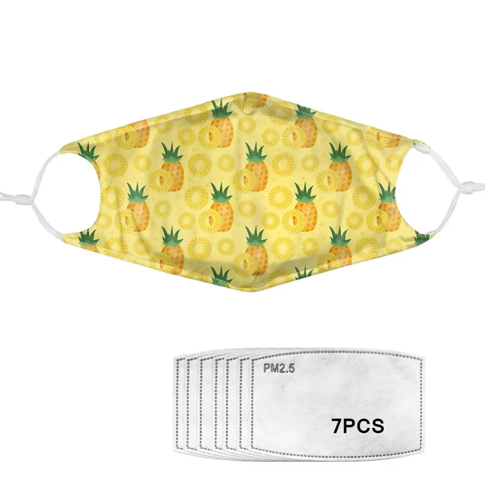 

JUNSRM Custom Pattern Fruit pineapple Reusable Mouth Face Cover Comfortable Anti-Dust Anti-saliva Anti Infection Windproof