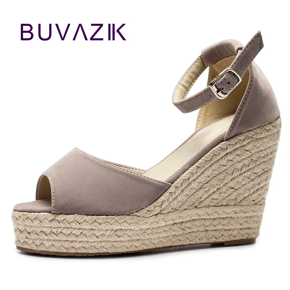 Сандалии женские на высокой платформе босоножки танкетке соломенная обувь