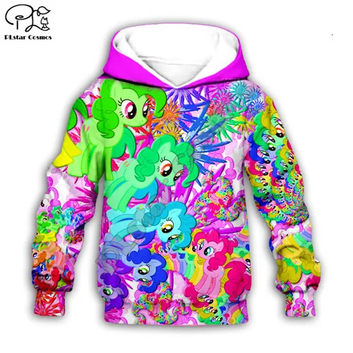 Kids set Rainbow little pony 3d print baby Girl Hoodies Cartoon Sweatshirts Coat fashion streetwear Boys Children tshirt pants - Цвет: Kids hoodies