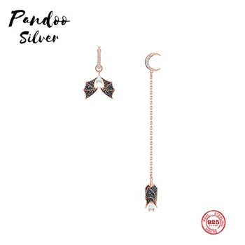 

PANDOO Fashion Charm Sterling Silver Original 1:1 Copy, Asymmetric Design Mysterious Bat Earrings Female Luxury Jewelry Gift