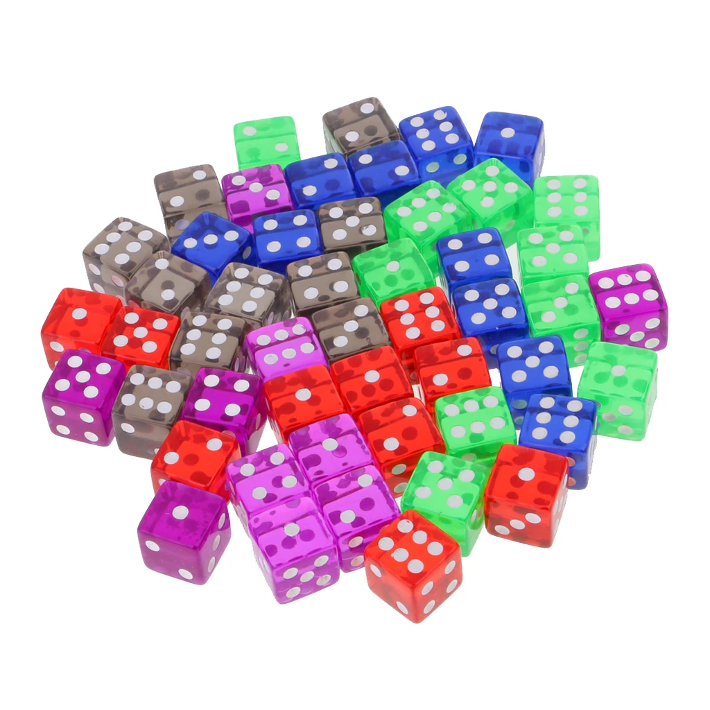 50Pieces D6 Dice 16mm Die Six Sided w/ Bag for MTG PRG TRPG Board Game Toys