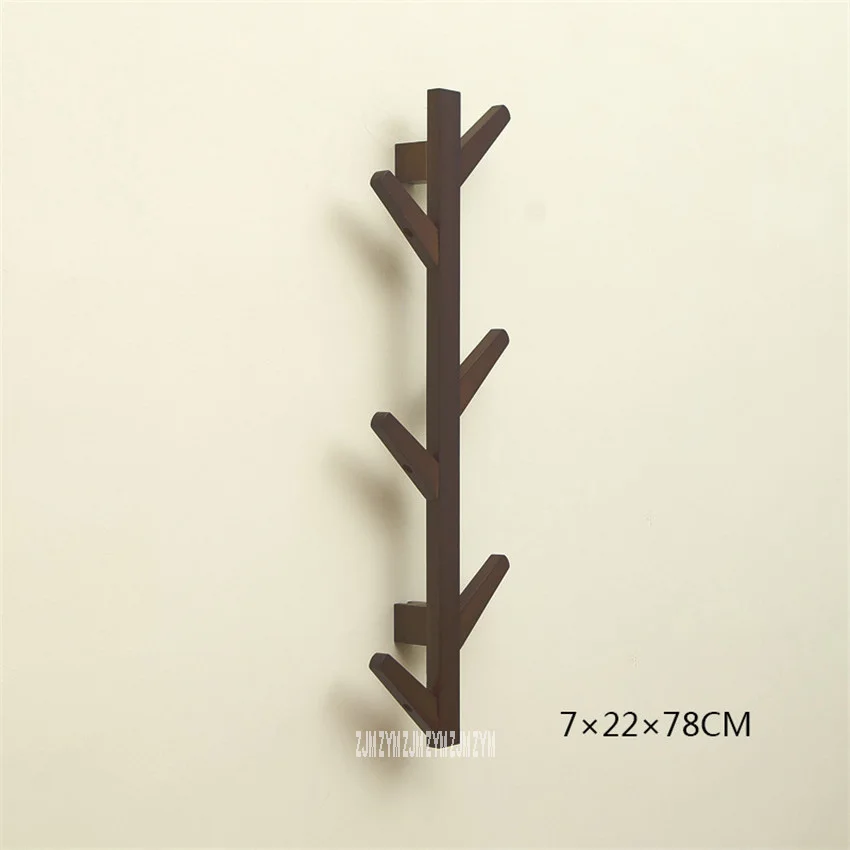 JP150420 Creative Clothes Bags Tree Solid Wood Wall Mounted Coat Rack Living Room Bedroom Decoration Hanger Wall Tree Hat Rack - Цвет: coffee color 6-hook