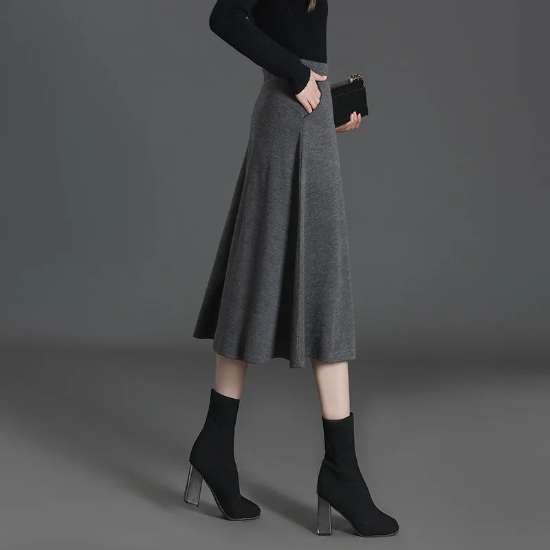 

2019 Wool Skirt Women's Autumn And Winter tian pei Sweater Black And White with Pattern Skirt New Style Women's Dance Dress Slim