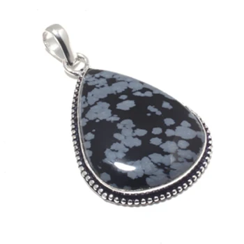 

Genuine Snowflake Obsidian Pendant Silver Overlay over Copper , Hand made Women Jewelry Gift