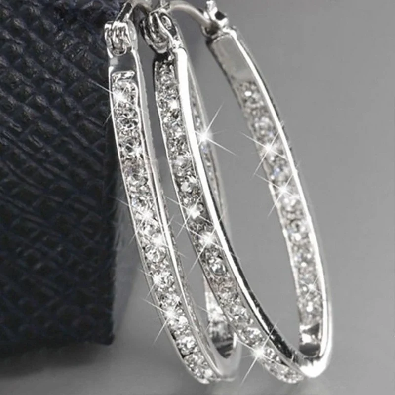 

Fashion U Shape Rhinestone Hoop Earrings For Women Statement Big Silver/Gold Color Round Circle Loop Earring Party Gift