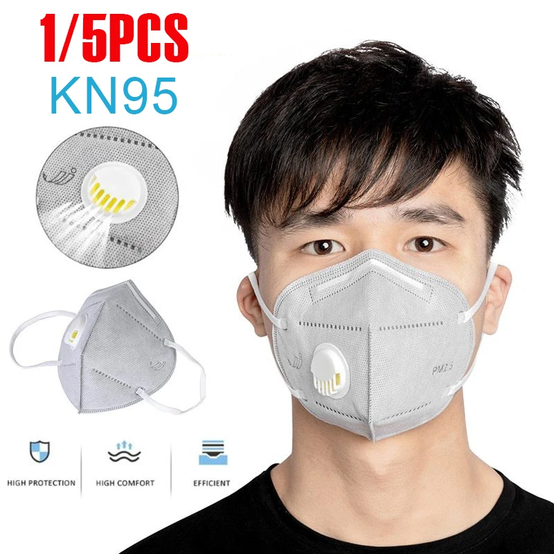 

Fast Ship 5pcs KN95 Valve Mask 5 Layer Flu Anti Infection N95 Protective Masks ffp2 Respirator PM2.5 Safety Same As KF94 FFP3