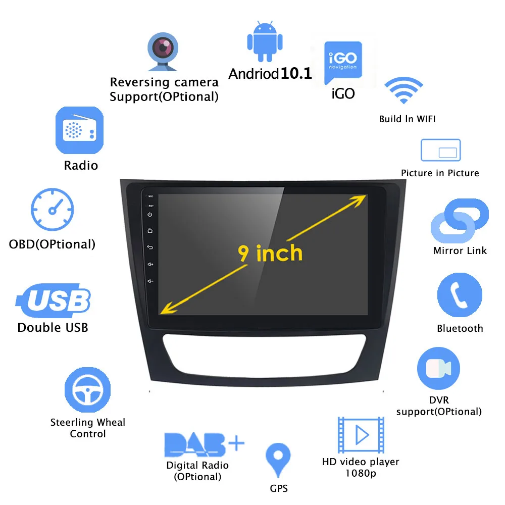 Android 10 Car Radio for Mercedes Benz E-class W211 E200 E220 E300 E350 E240 CLS 2002 - 2010 Multimedia Player 2 Din DVD