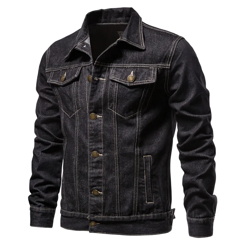 New 2021 Cotton Lapel Denim Jacket Men Casual Solid Color Streetwear High Quality Jeans Jacket Men Autumn Slim Fit Men's Jackets 2