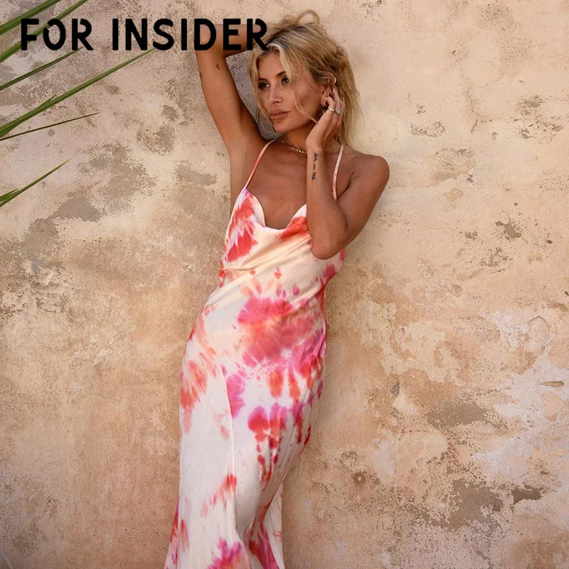 

For Insider Bohemian red print satin maxi dress Casual pencil backless long dress Elegant autumn winter bodycon dresses festa