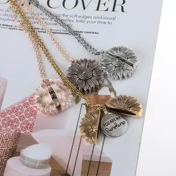 

Sunflower Open Locket Sweater Chain Necklace Fashion You are my Sunshine Pendant Necklace Gift Jewelry for Women Girls