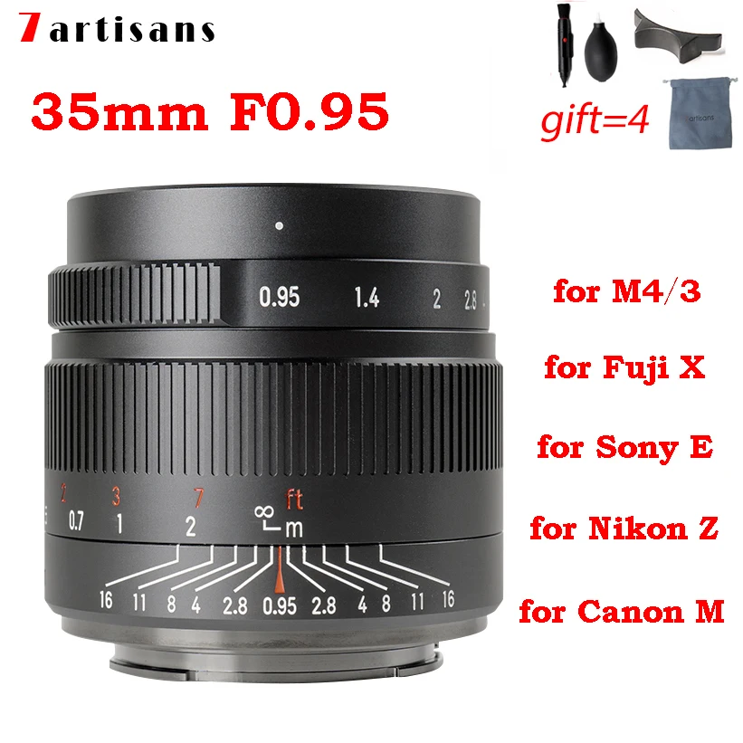 7 Artisans 35Mm F0.95 Aps-C Obiettivo Della Fotocamera Per Sony E Montare Nikon Z Olympus M4/3 Fuji Xf X Canon Ef-M Eos-M 7 Artigiani