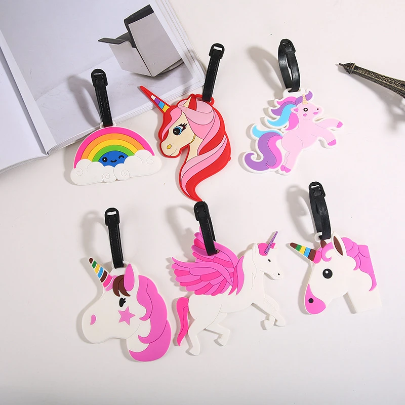 Cartoon Animal Unicorn Luggage Tags Portable Travel Accessories Silica Gel Suitcase Addres Holder Women Baggage Boarding Label