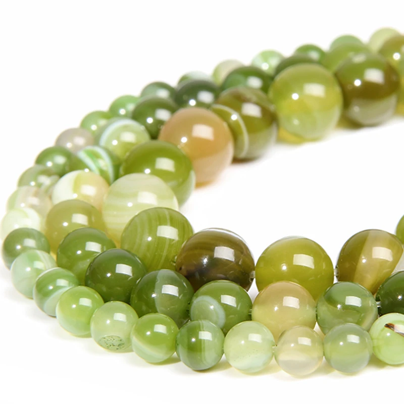 

Green Agates Round loose beads Natural Stone Beads Smooth Striped beads For Jewelry Making Diy Bracelet Necklace 6/8/10/12MM