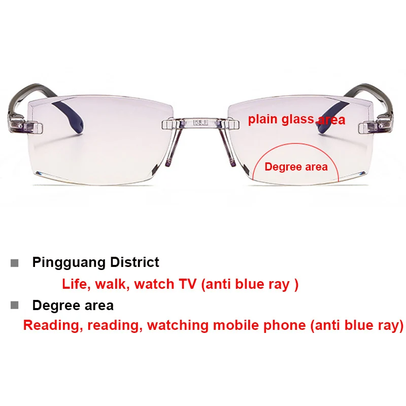 Бифокальные многофокальные очки для чтения анти синий светильник увеличительное Пресбиопия для мужчин женщин без оправы TR90 Рамки диоптрий дальнозоркости