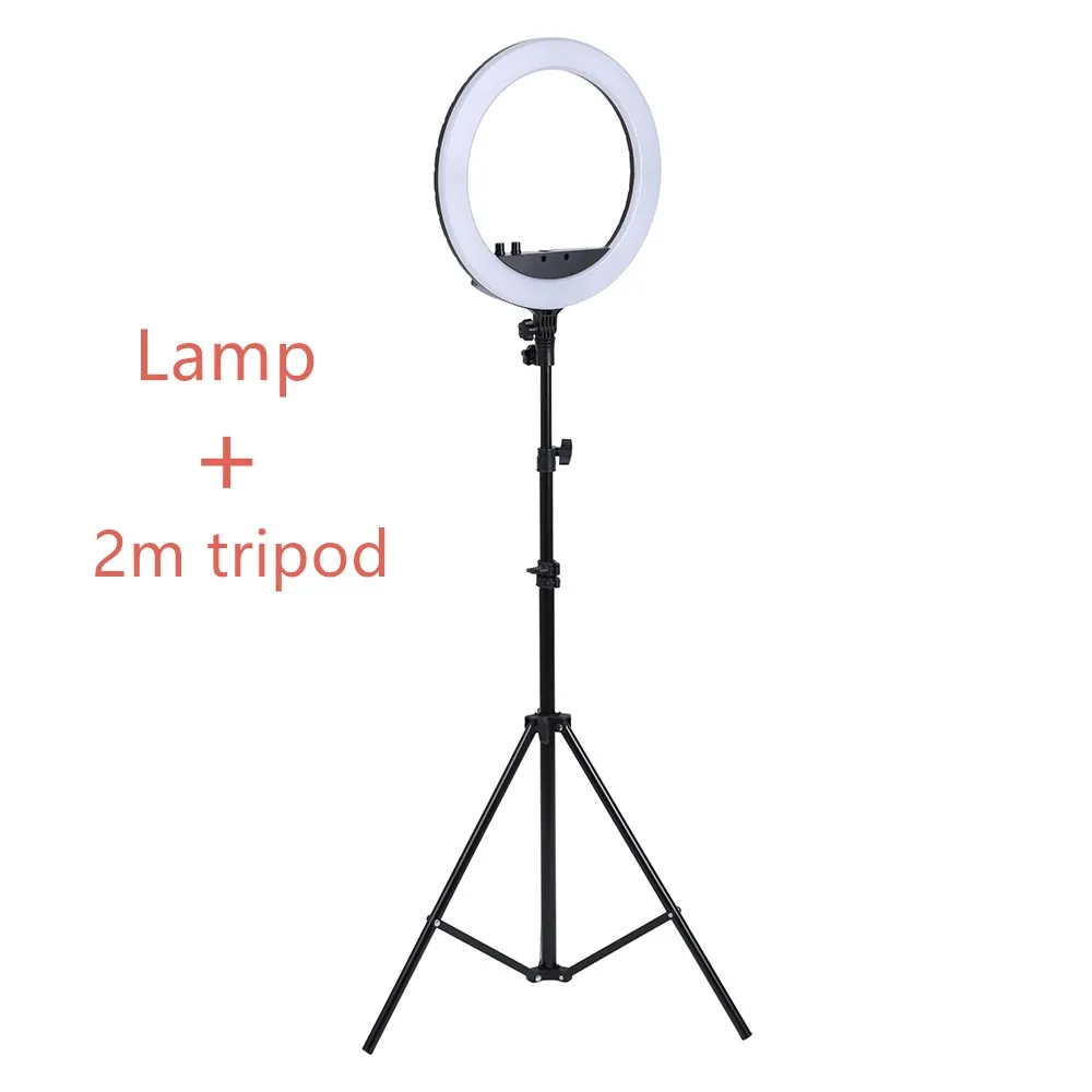 14 дюймов фотостудия светильник ing светодиодный кольцевой светильник 3200-5600k фотографии, кольцевая лампа приглушенного с подставкой для портретной съемки, макияж, мобильного телефона в реальном времени - Цвет: Lamp and 2m tripod