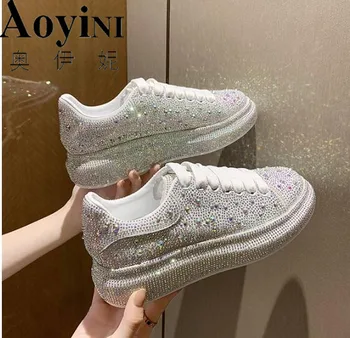 

European Station 2020 Early Autumn New Full Diamond Platform Shoes Women's Platform Sports White Shining Crystal Shoes Fashion