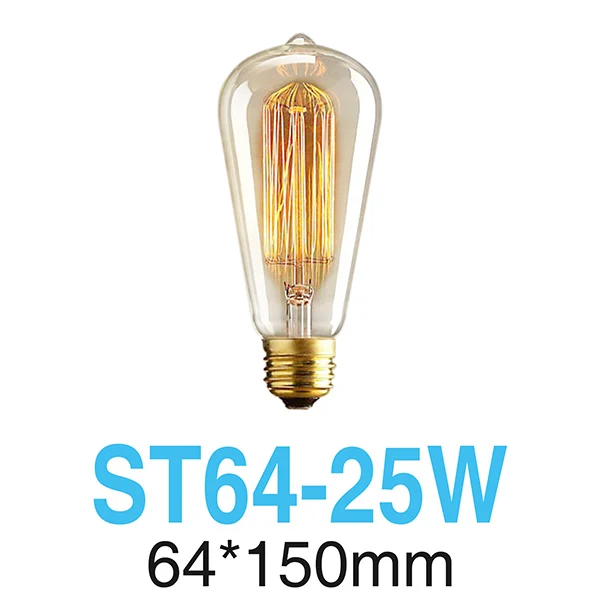 ST64-25 Светодиодный лампочка Эдисона E27 AC 220 В лампа накаливания База 25 Вт 40 Вт 60 Вт ST64 лампа накаливания винтажный Ретро светильник держатель для подвесного светильника - Цвет: ST64-25