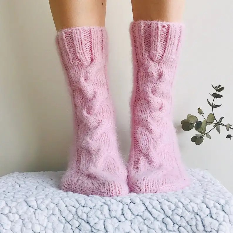 

WomenÂ´s Socks Thread Knitted Edge Decorative Pattern Wool solid Autumn Winter Middle Tube Loose Knitting Soft Cotton