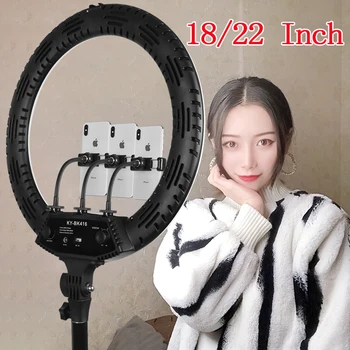

Photo Studio Selfie LED Ring Light 18" 22" Lamp Dimmable 3200-5600K 3 Phone Holder with 2M Tripod Stand for Youtube Video Photo