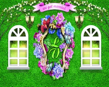 

Wedding Flowers Windows Green Photo Background Got Married Banner Ceremony Curtain Photography Backdrop Fond Photo Studio Props
