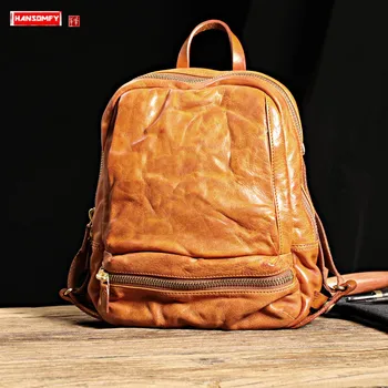 

Handmade Old New Backpack First Layer Cowhide Men and Women Models Shoulder Bag Multifunctional Can Be Slung Leather Bag Casual