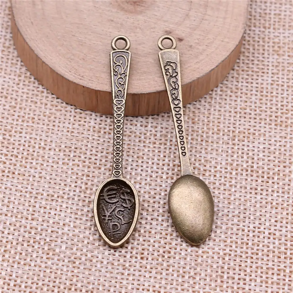 

Rich Spoon Charms For Jewelry Making Findings Handmade DIY Craft 4pcs Antique Bronze Color 12x57mm