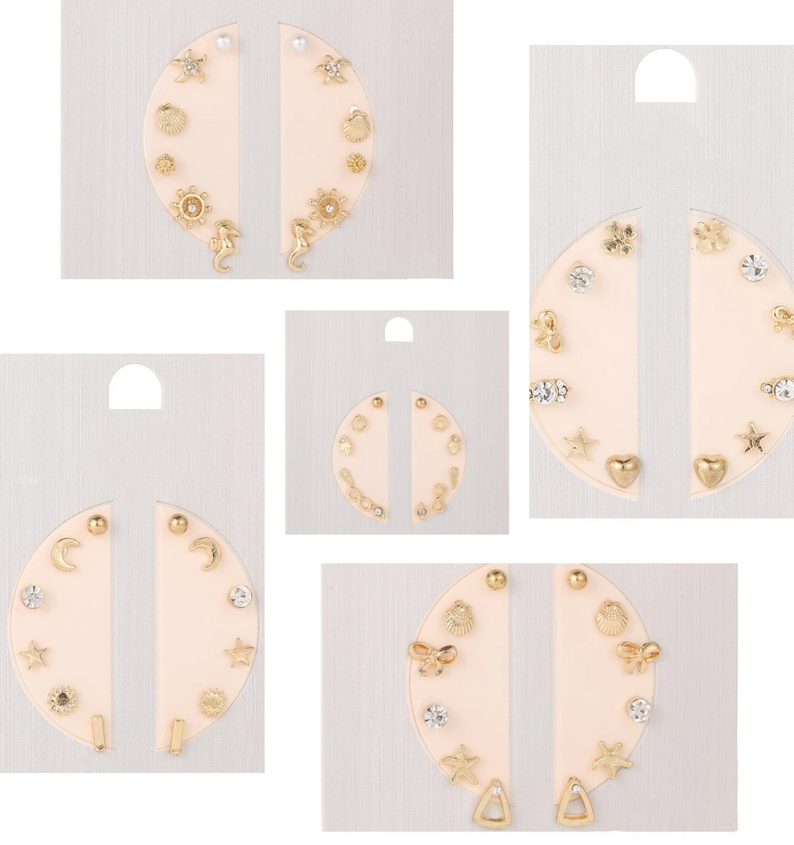 1Set Crystal Simulated Pearl Shell Combination Ear Studs Set Women Jewelry Accessories Piercing Ball Stud Earring Kit Bijouteria