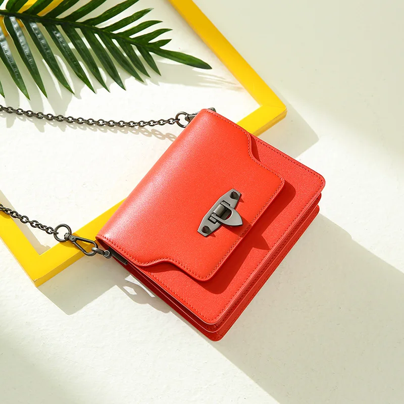 

2019 Summer New Style Genuine Leather Square Sling Bag Simple Retro Textured Trend Small CK WOMEN'S Bag Contrast Color Evening B