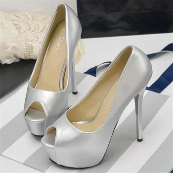 

Women High Heel Shoes Women Pumps PU Peep Toe Slip On 12CM Thin Heels Waterproof platform High Heel Shoes
