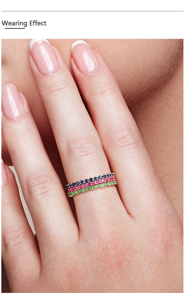 VISTOSO Pure 14K White/Rose/Yellow Gold Ring For Women Blue Sapphire/Ruby/Emerald Simple Style Eternity Ring Gift Fine Jewelry