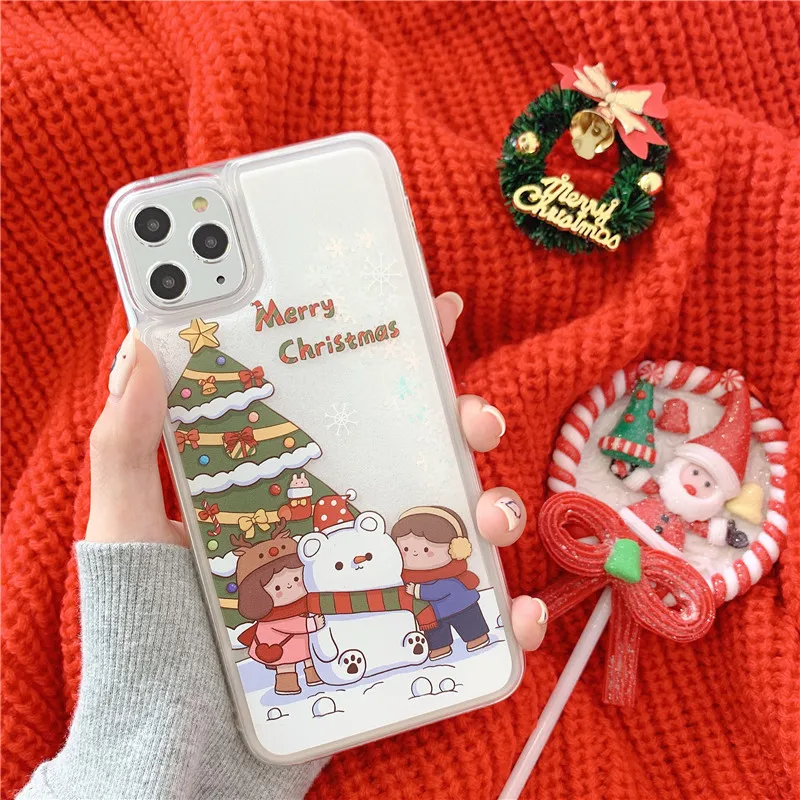 

Quicksand Christmas snowman phone case for iphone 8 7 6 plus XS phone case for iPhone 11 11Pro max snowman soft case phone cases