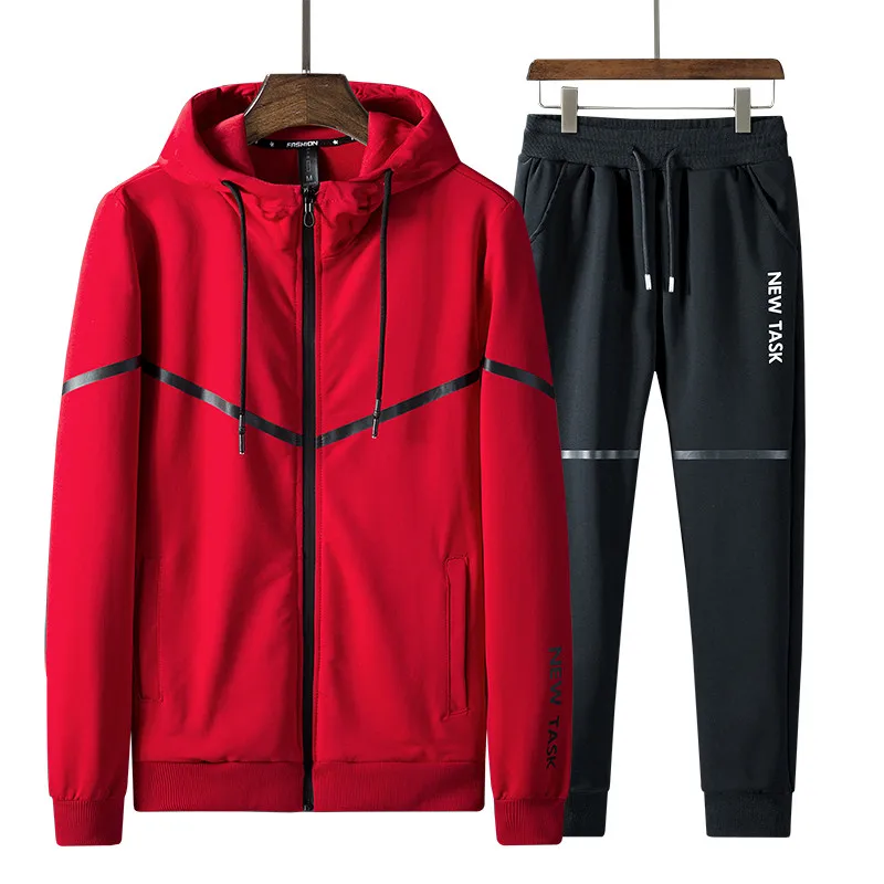 New Fashion Young Men Tracksuit Men's Sportswear Suits Slim Fit Spring Autumn Sets Hooded Coat+ Pants Clothes Dropshipping
