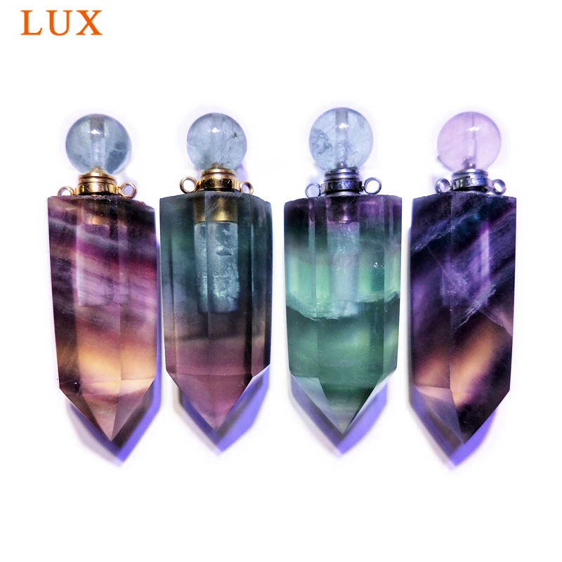 

Natural Rainbow Fluorite Hexagon prism Perfume Bottle Pendant pointed Gems stone Chakra Crystal Quartz Pendant for necklace