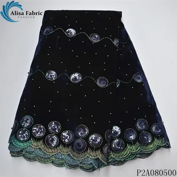 

Alisa newest african velvet fabric with stones and beads 2020 high quality embroidered french sequins lace fabrics 5 yards/piece