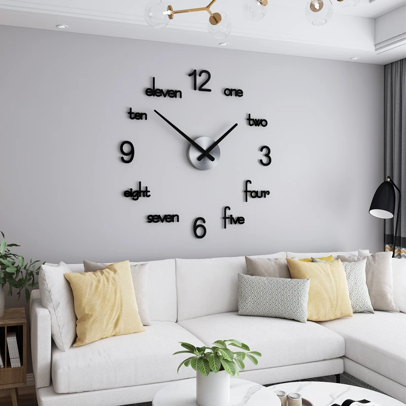 Decorative Large DIY Wall Clock Silent Black Acrylic Hanging Wall Watch Modern Design Living Room Kitchen Clocks Free Shipping
