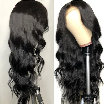 

Glueless Deep Wave Wig Natural Black Color Long Synthetic 13*4Lace Front Wig For Black Women Heat Resistant Fiber