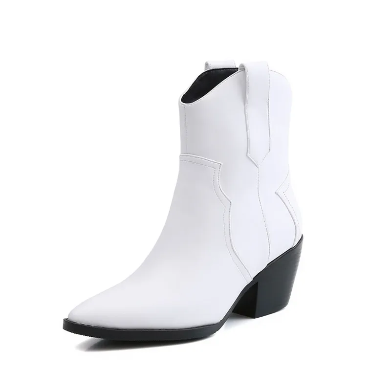 FEDONAS/зимние теплые женские ковбойские сапоги больших размеров; вечерние туфли для танцев; женские ботильоны в стиле панк; классические кожаные туфли на высоком каблуке - Цвет: Белый