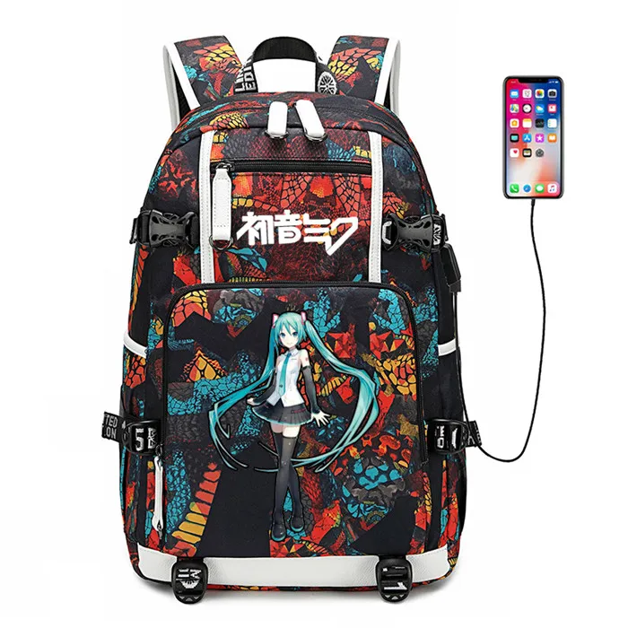 19 Hatsune Miku Women Cute Back Pack Canvas School Bags Bookbag Large Travel Bagpack USB Charging Laptop Backpack Men Backpack - Цвет: 19